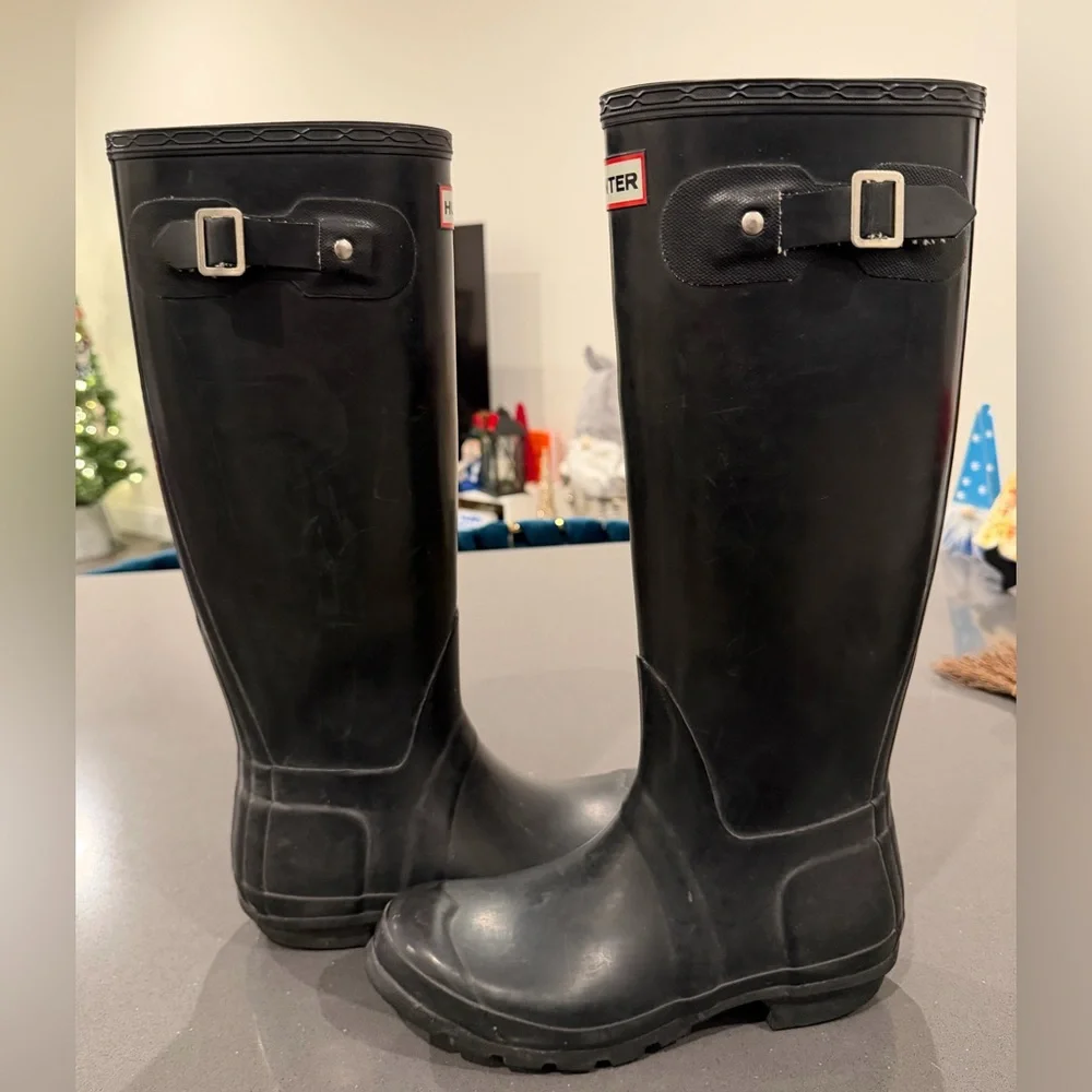 Hunter Original Black Tall Rain Boots Calf-High‎ Women’s US 6 Men's 5
